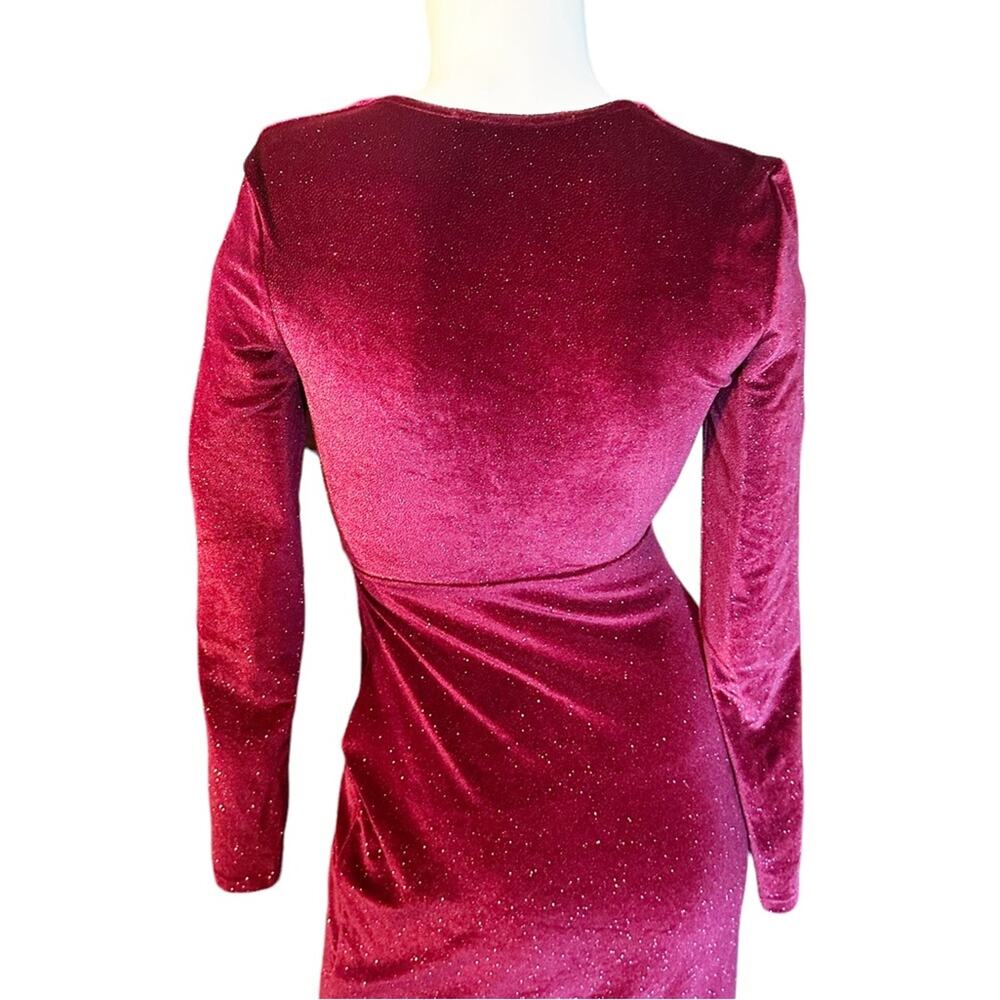 BERSHKA Velvet Dress Deep Red Gold Holiday Party Small Shimmer S - Picture 8 of 10
